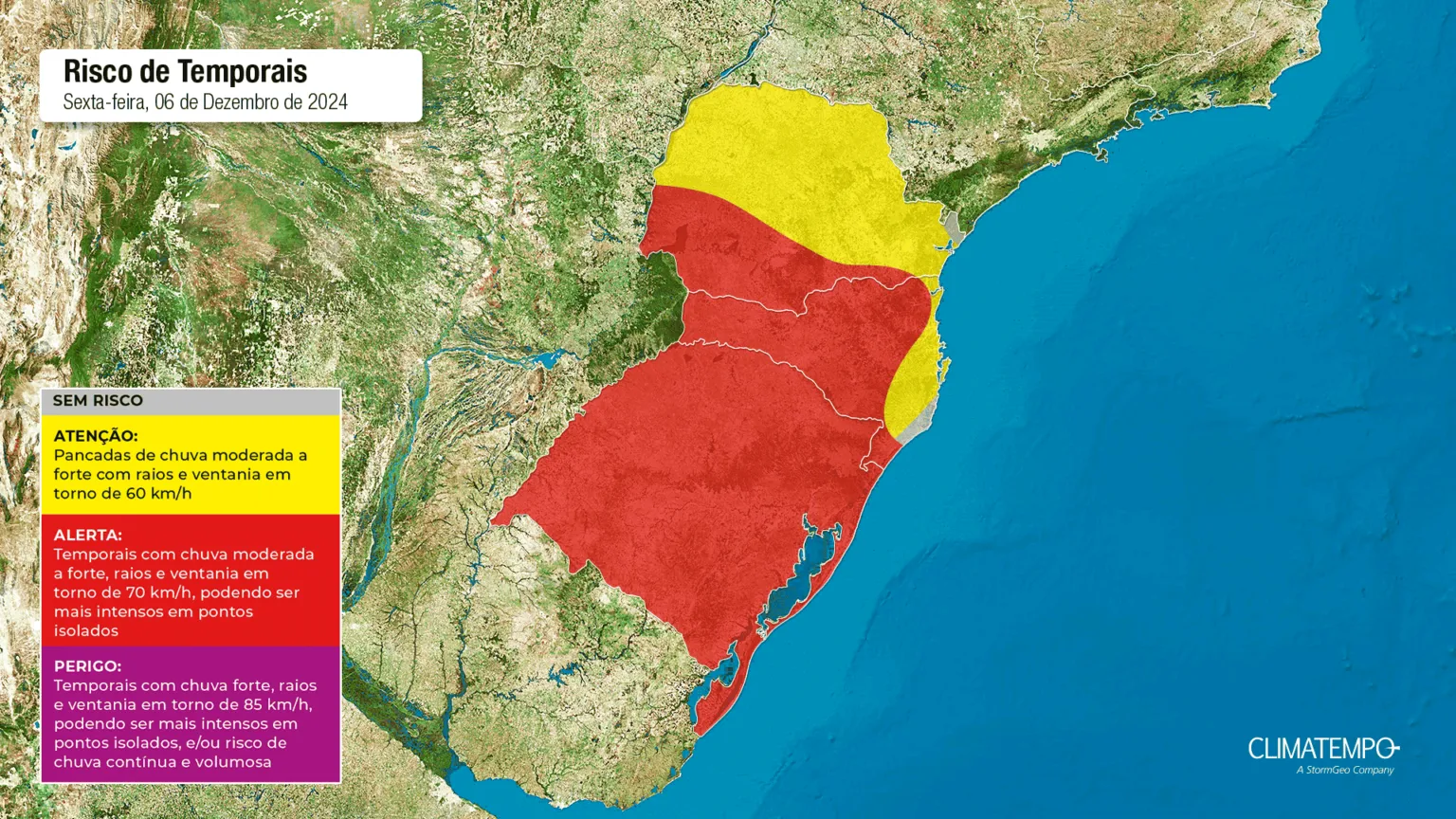Mapa de risco de temporais para sexta-feira (06)
